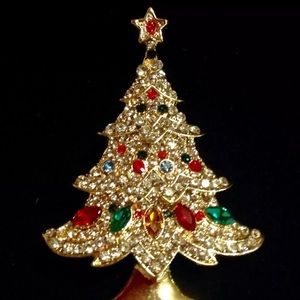 Vintage Gold Ruby & Emerald Christmas Tree Brooch